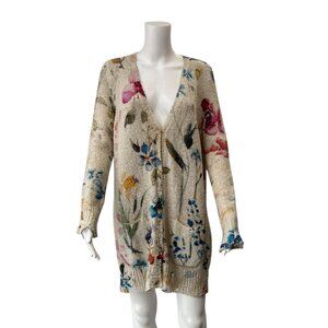 $530 Avant Toi Ivory Beige Floral Print Knit Cardigan Sweater size Small